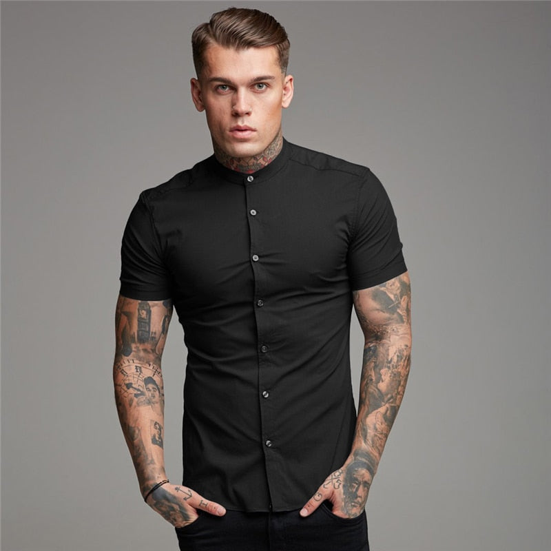 Camisa Manga Curta Gola Padre Slim Fit